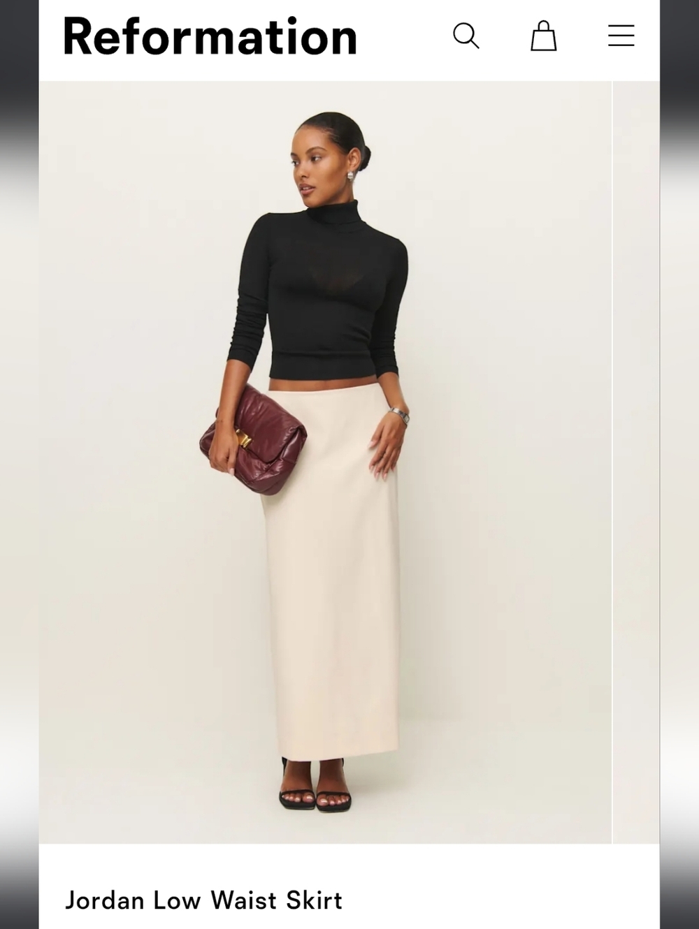 Reformation Jordan Low Waist Skirt Ivory - Size 4